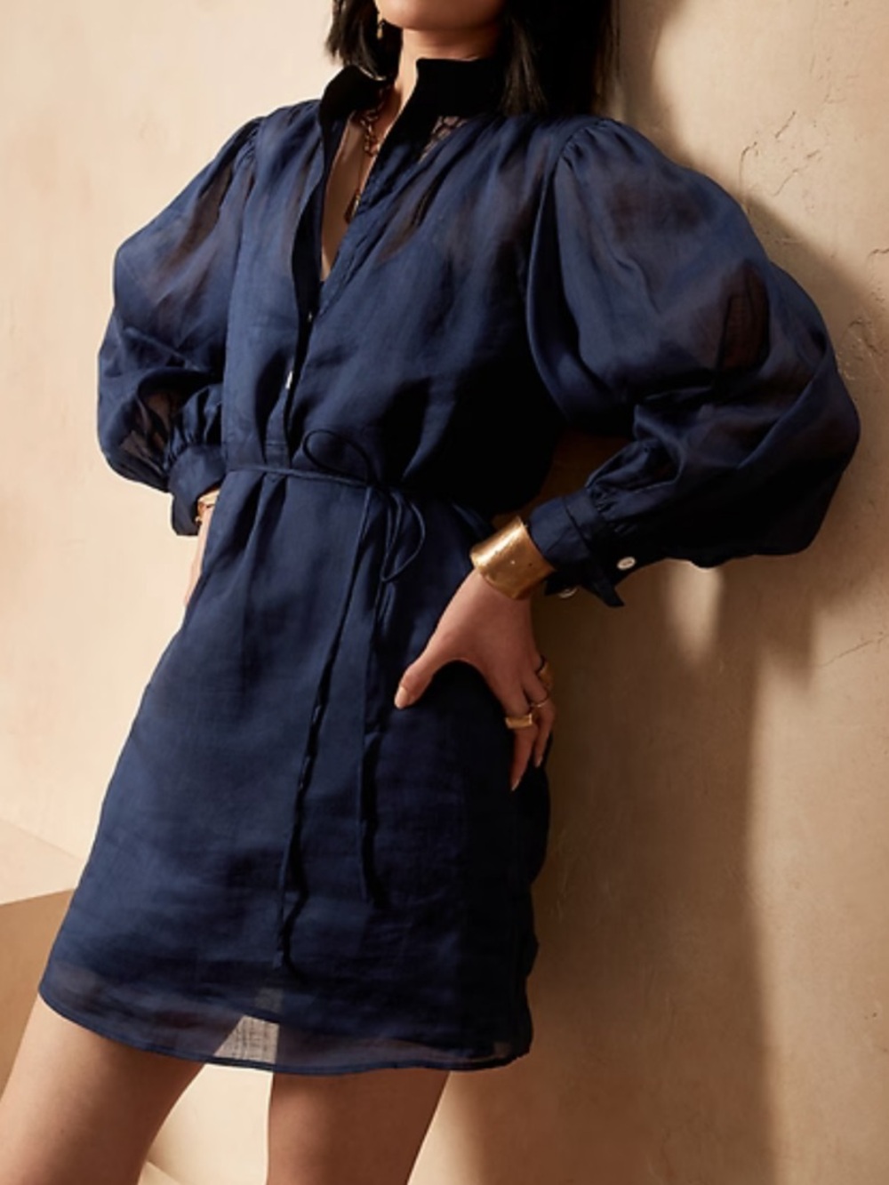 Banana Republic Ramie Popover Long-Sleeve Dress, Size Large. - Picture 1 of 6